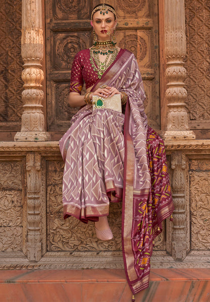 Dusty Pink PV Silk Printed Saree With Blouse