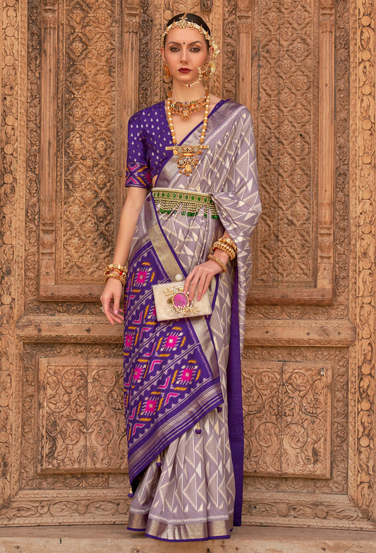 Mauve PV Silk Printed Saree With Blouse